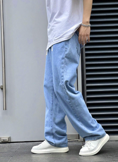 Loose Fit Men's Cotton Jeans With Slant Pockets Baggy Long Washed Skater Jean